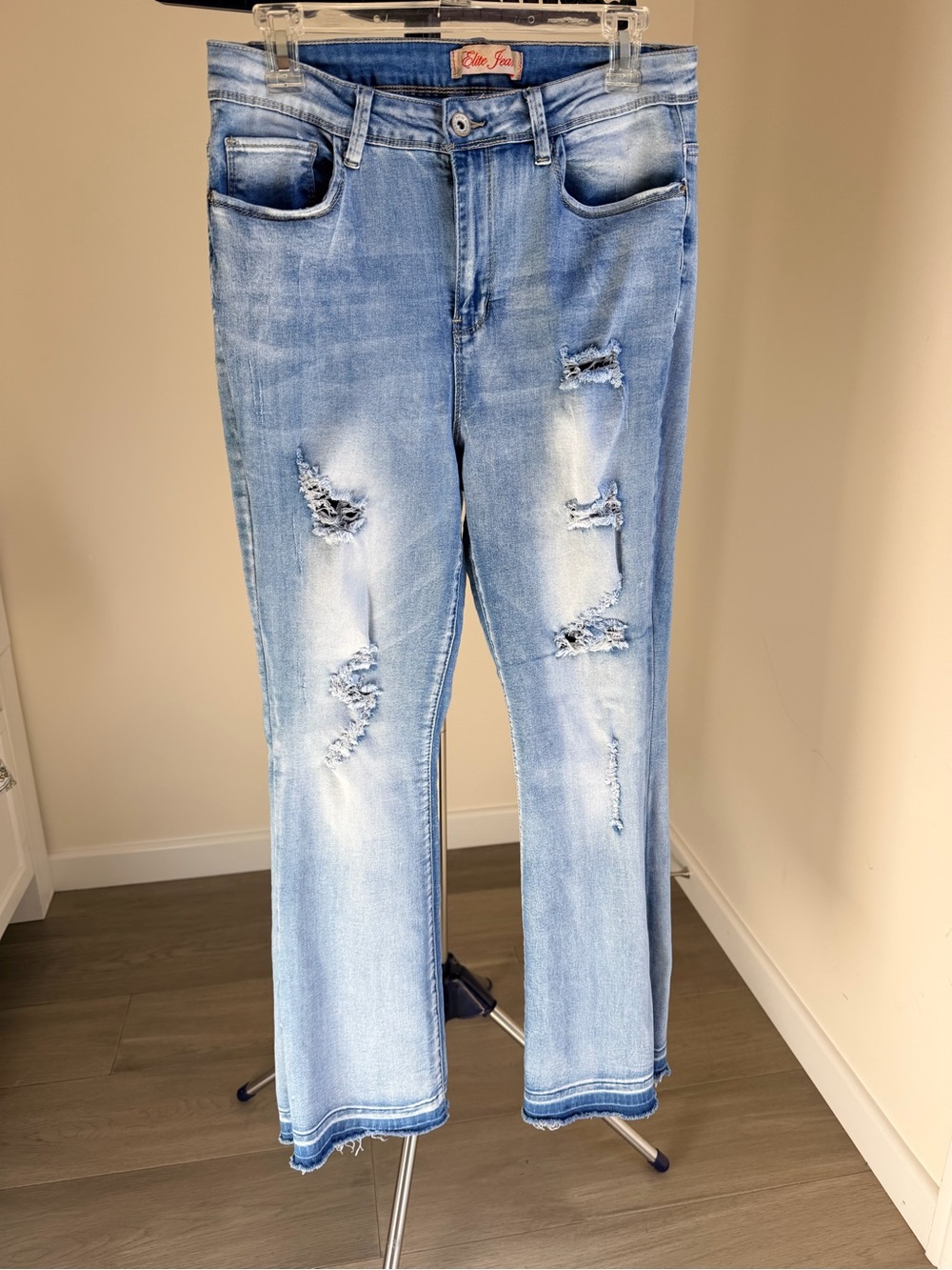 Elite Jeans Light Blue Distressed Straight-Leg Jeans